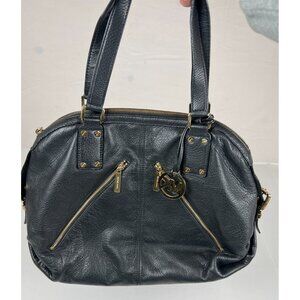 Michael Kors Women Black Pebbled Leather Gold Tone Hardware Satchel Shoulder Bag